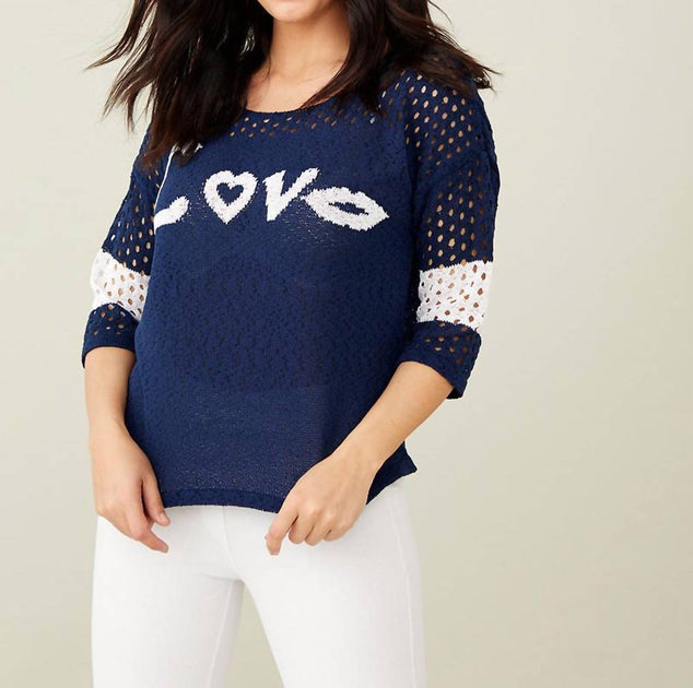 French Kyss Crochet Love Crew In Navy | Shop Premium Outlets