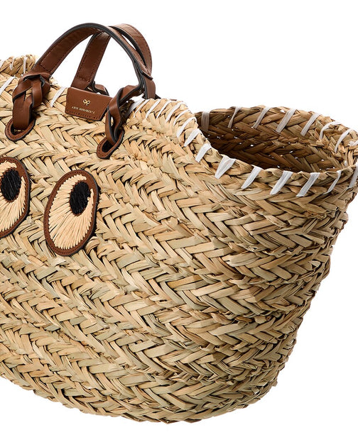 Anya Hindmarch Paper Eyes Large Seagrass & Leather Tote | Shop
