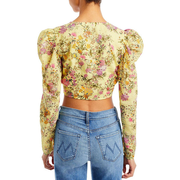 Hemant Nandita Womens Embroidered Floral Print Cropped Blouse ...