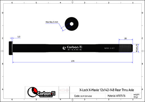 Carbon Ti X-Lock X-Maxle 142-248x12mm (174mm) rear thru axle