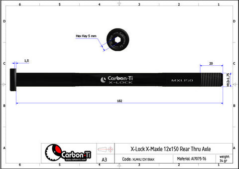 Carbon Ti X-Lock X-Maxle 148-150x12mm (182mm) rear thru axle