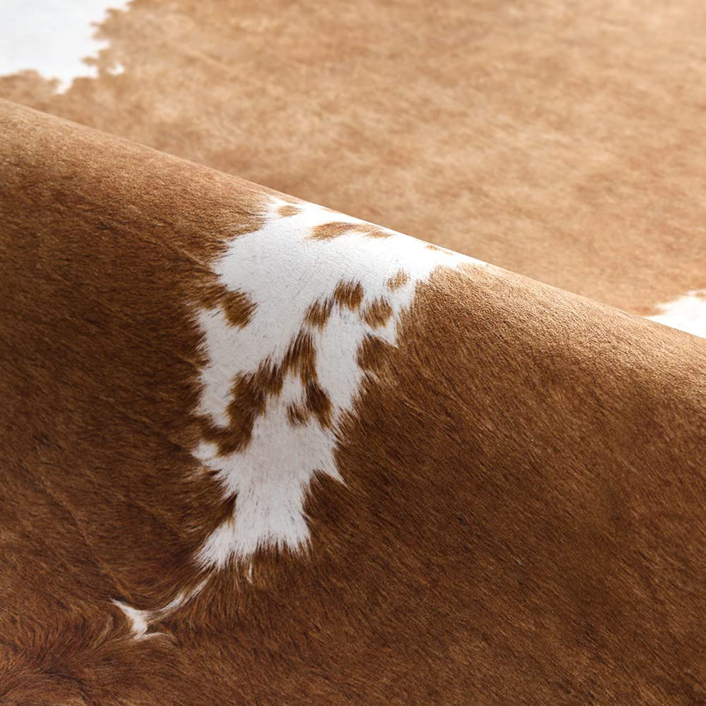 Cute Cow Print Rug for Living Room Faux Cow Hide Animal Print Carpet for Bedroom Office Table Homore Cowhide Rug 4.6 x 5.2 Feet Khaki