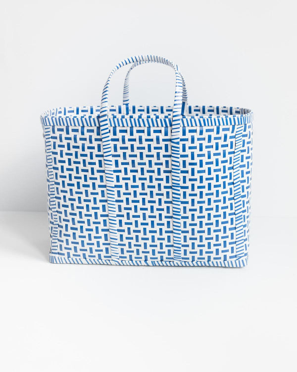 blue and white storage baskets