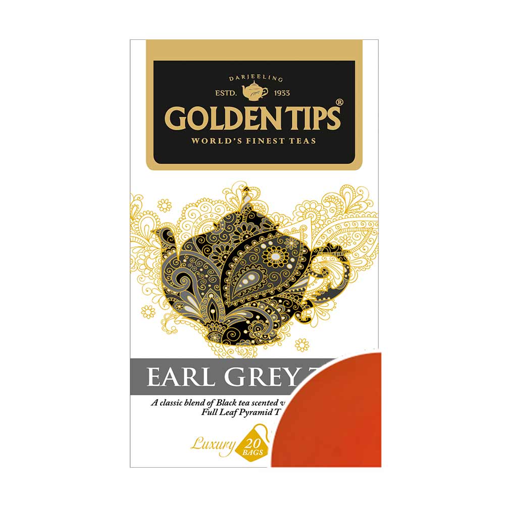 Earl Grey Full Leaf Pyramid - 20 Tea Bags, 40g - Golden Tips Tea (India)