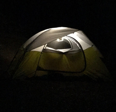 Tent at night with Portable Solar Puff Lantern