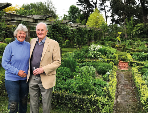 Chris Donaldson and Philip Stewart, the Spitfire pilot, in the Pegasus Bay Garden that he helped create.