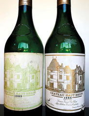 Bottles of 1985 Château Haut Brion. Is the one on the left a forgery?