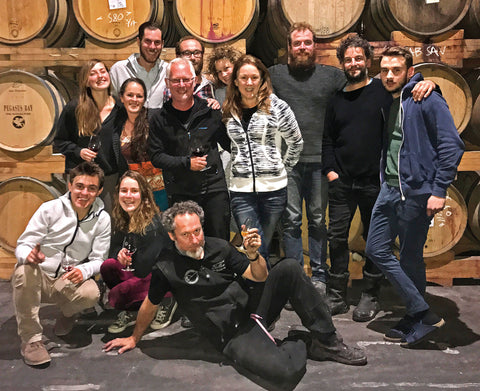 The winery crew for vintage 2017. From the top left Adrien Lattard (Burgundy, France), Francois Robichon (Loire, France), Georgina Lowe (NZ), Spencer Hill (NZ), Mark Rose (NZ), Matteo Sacchetto (Asti, Italy), Courtney Gayer (Phillidelphia, USA), Marie-Christine Dufour (Canada/NZ), Pete Lidgard (NZ), Di Donaldson (NZ), Gaetan Rivoallan (Burgundy, France), Rosalind Reynolds (Phillidelphia, USA), Mat Donaldson (NZ)