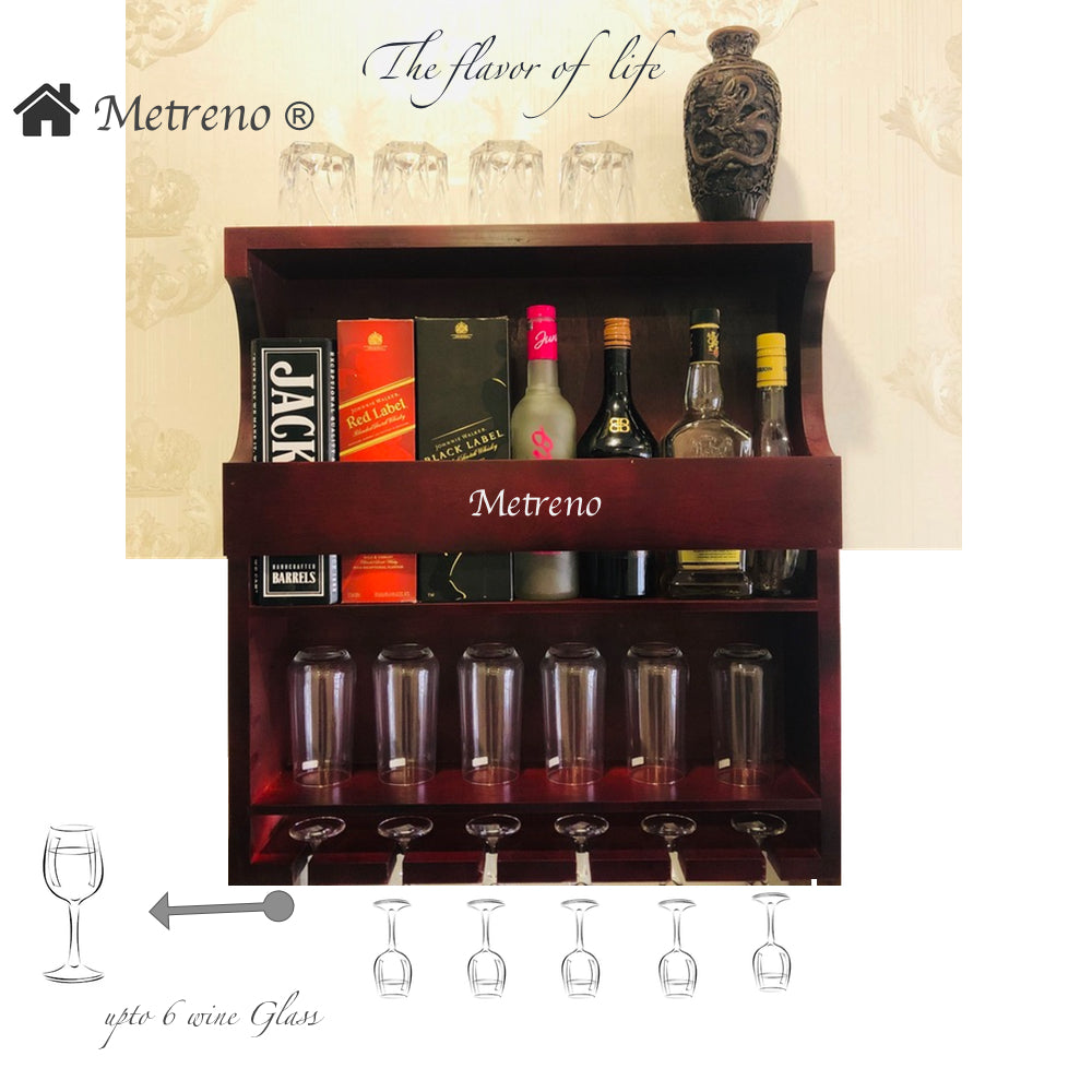 Metreno Wall Mounted Wine Rack Bottle Glass Holder Antique