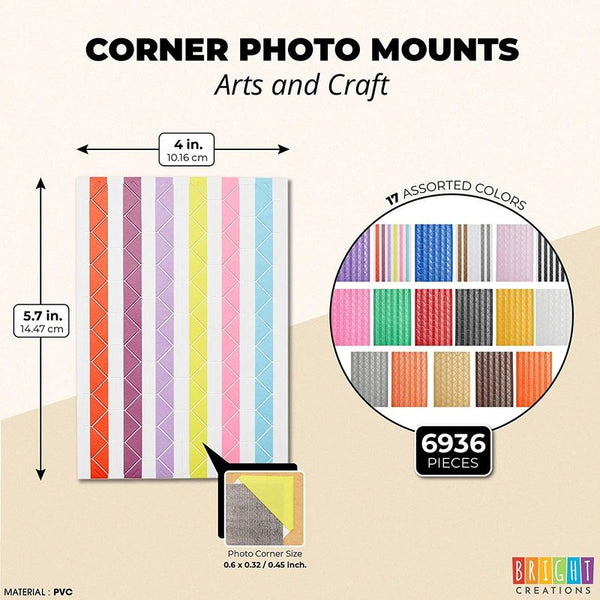 6936 Pieces 68 Sheets 17 Colors Bright Creations Self Adhesive Photo Corners for Scrapbooking 