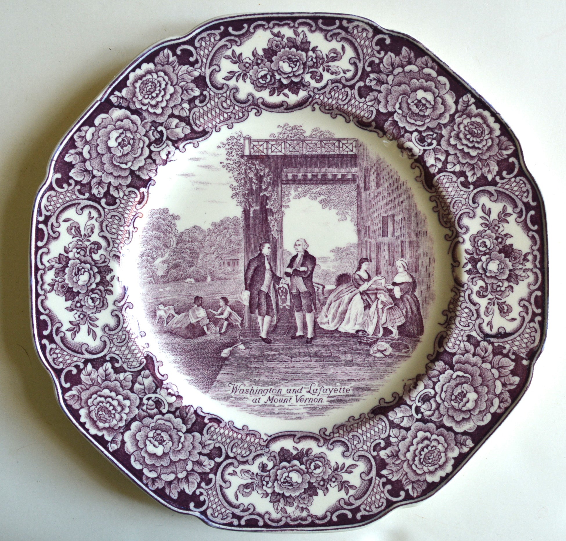 Circa 1932 Purple Transferware Octagon Shaped Plate Washington Bicente 7780