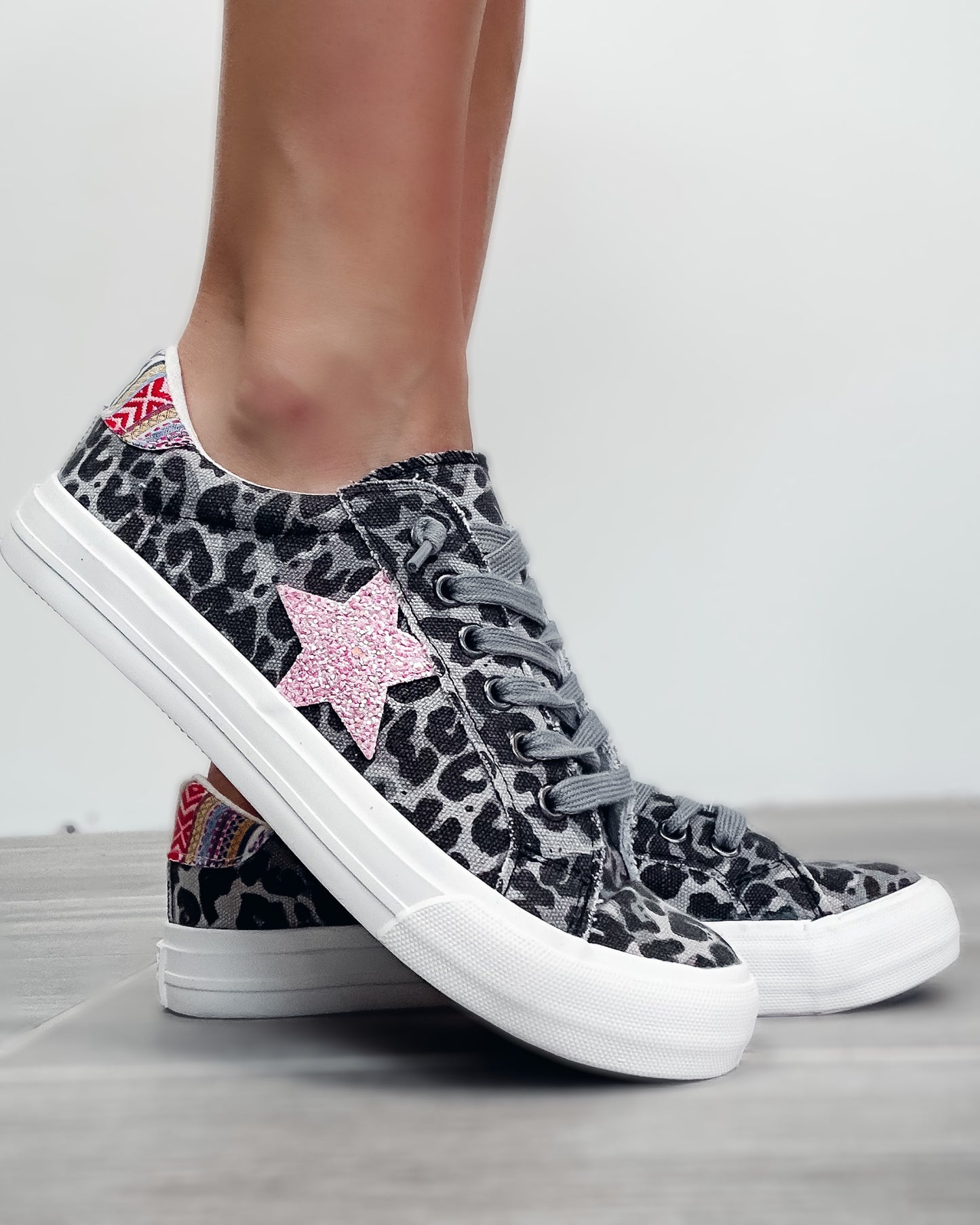 Daisy Glitter Star Leopard Sneakers - Grey