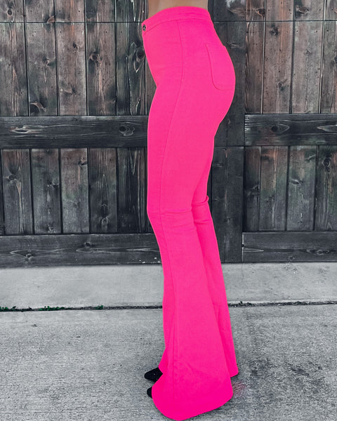 Hot Pink Basic Jersey Flared Trouser