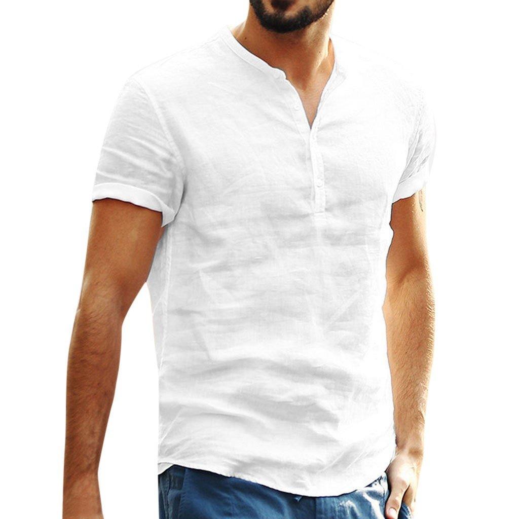Men Baggy Cotton Linen Pocket Solid Long Sleeve Retro T Shirts Top Blouse Tee GU 