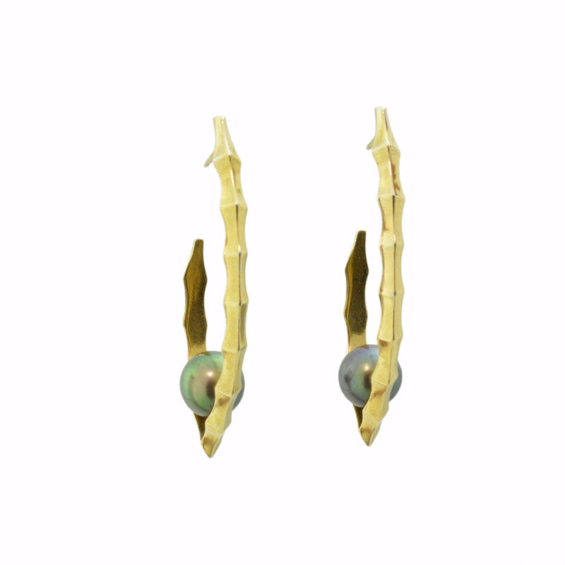 Ibex Black Pearl Earrings in 24k on Sterling Silver