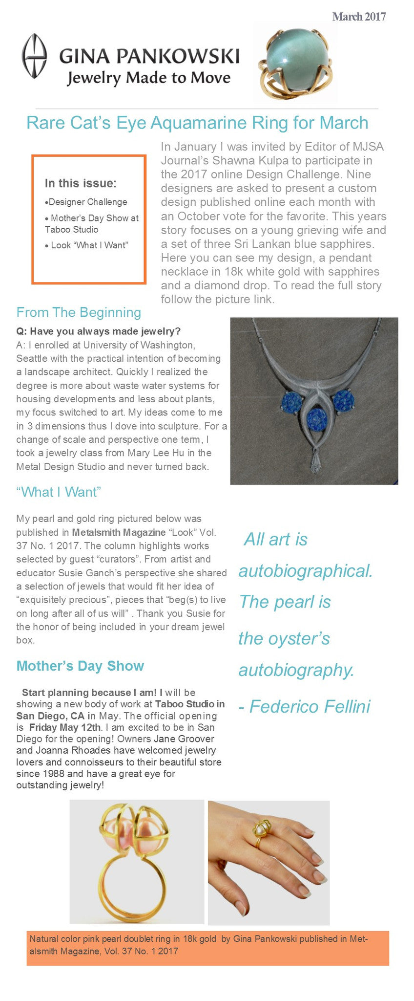 Gina Pankowski Jewelry March News