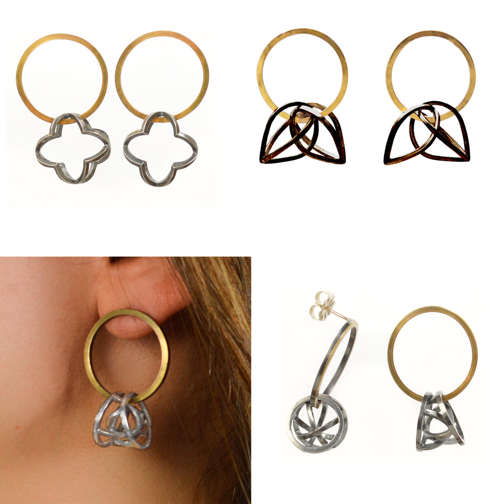 Kinetic hoop earrings 22k gold sterling silver white black gold