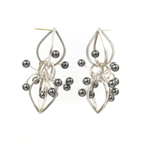 Orbit Earrings in Sterling Silver, Hematite