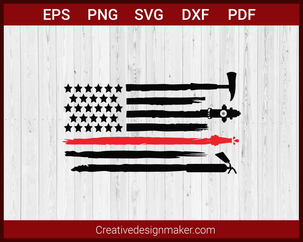Silhouette Design US Flag Firefighter Star Cut File Digital Download US Flag Firefighter Star SVG Cricut Design