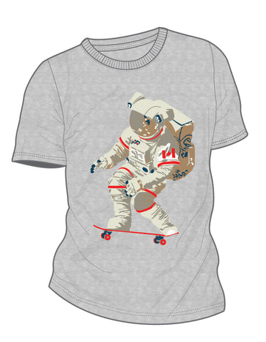 Boys Grey Mix Skateboarding Astronaut T-shirt