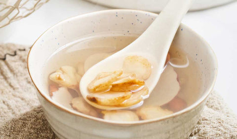 A bowl of Sea Coconut American Ginseng soup.