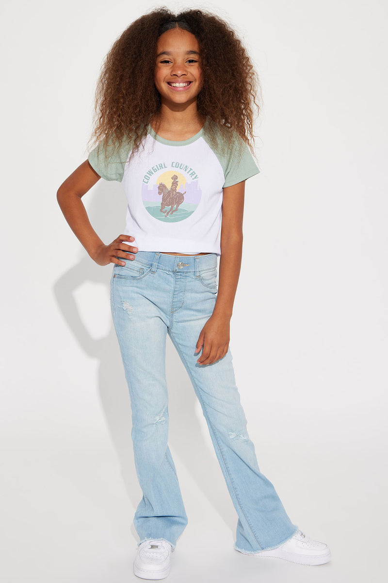 Mini Rose Distressed Flare Jeans - Light Blue Wash | Fashion Nova, Kids  Pants & Jeans | Fashion Nova
