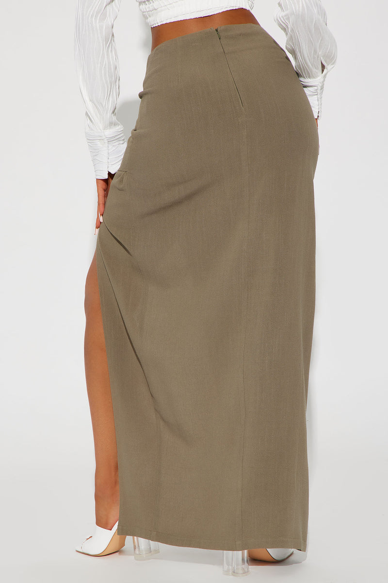 Dezi Linen Slit Maxi Skirt Olive Fashion Nova Skirts Fashion Nova 9979