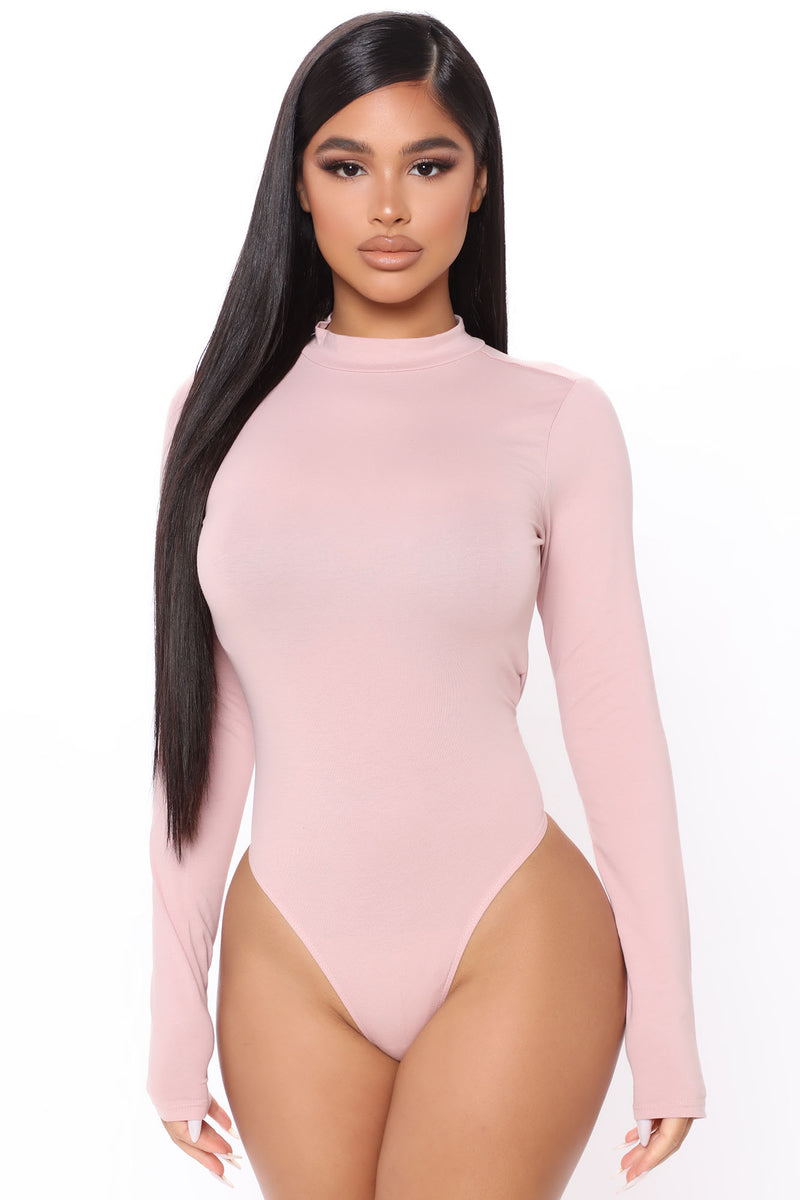 Melanie Mock Neck Bodysuit Blush Fashion Nova Basic Tops 7440