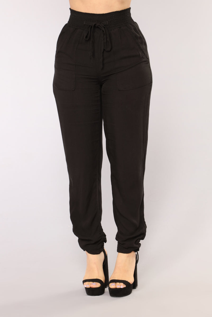 Linen Joggers - Black - Ladies