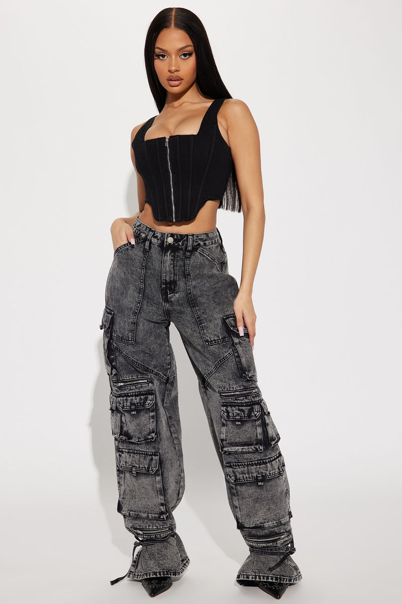 Lani Denim Corset Top - Black Wash | Fashion Nova, Shirts & Blouses