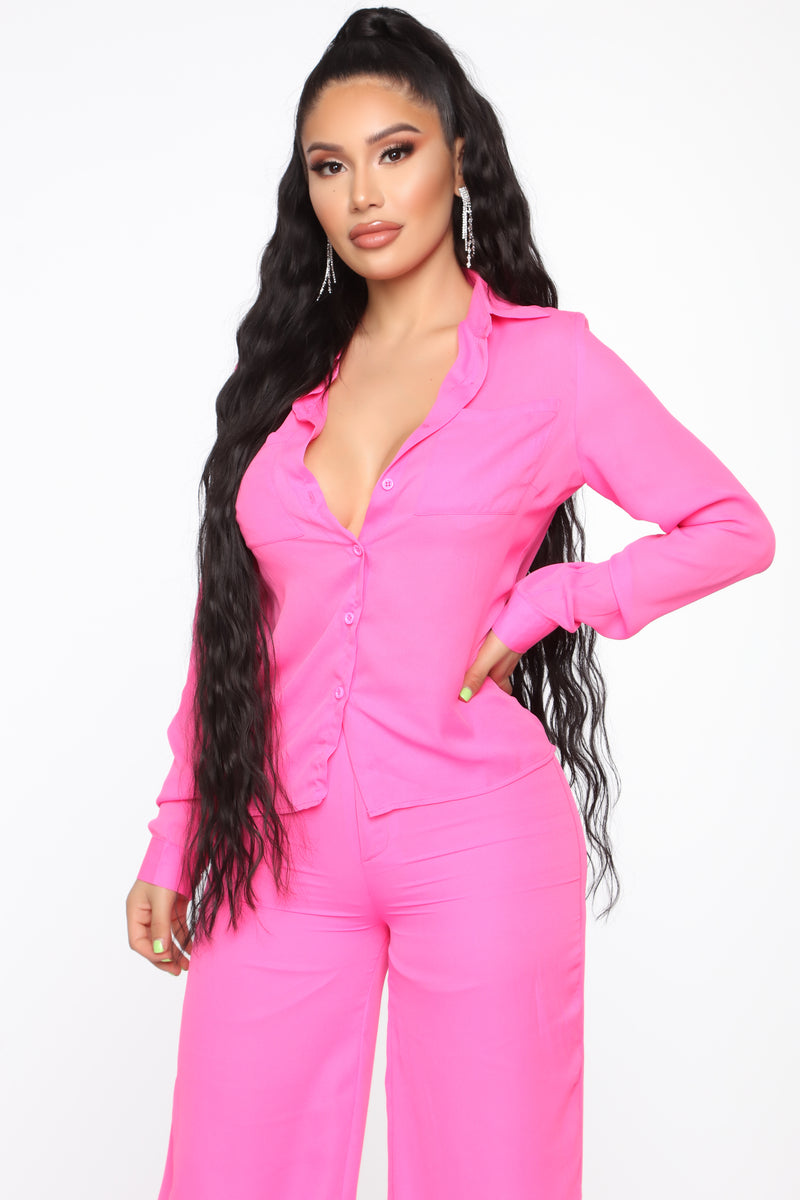 hot pink top and pants set