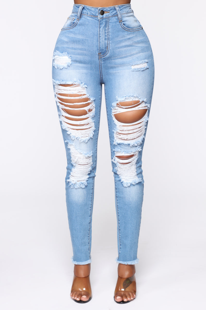 Walking Distressed Skinny Jeans - Light Blue Fashion Jeans | Fashion Nova