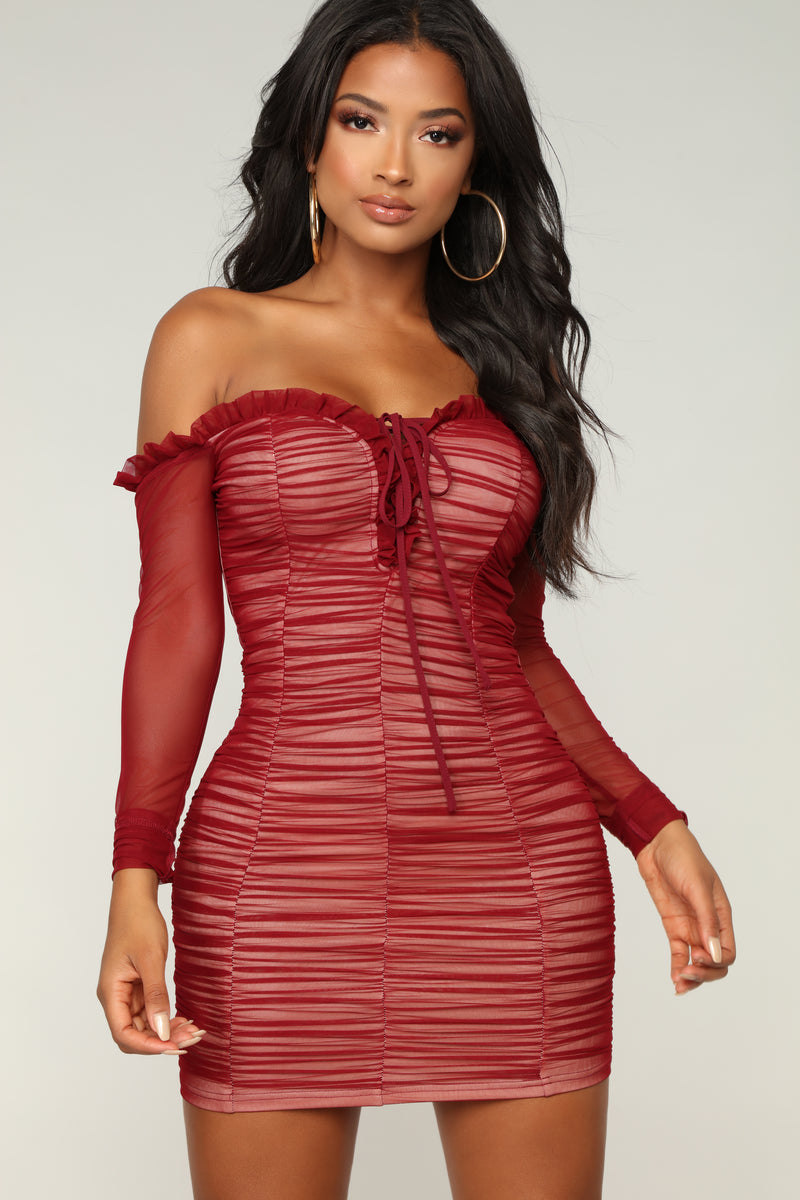 Maura Mesh Dress Burgundy Dresses Fashion Nova 