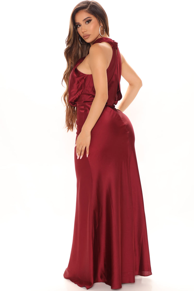 maroon satin dress