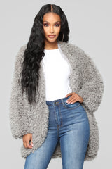 fashion nova Warm Embrace Faux Fur Jacket – Grey