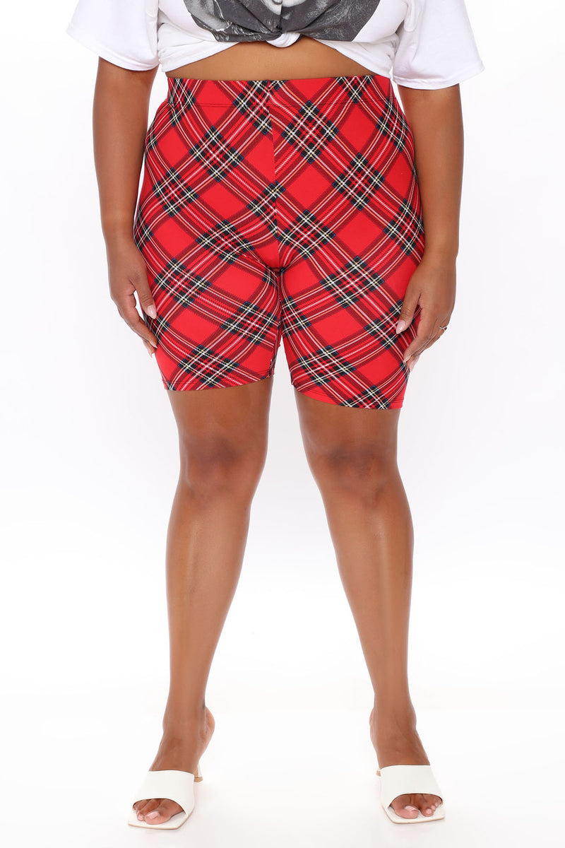 red plaid biker shorts