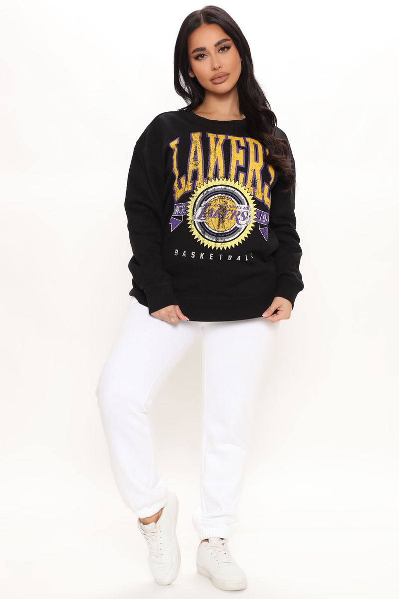 Los Angeles Lakers FISLL Women's Cropped Pullover Hoodie - Black