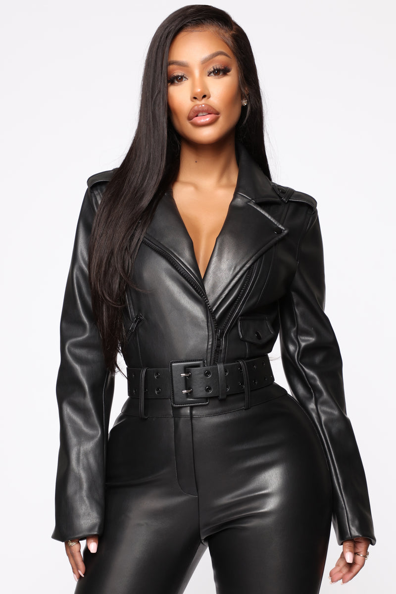 In The Baddie Business Faux Leather Jumpsuit Black Fashion Nova 