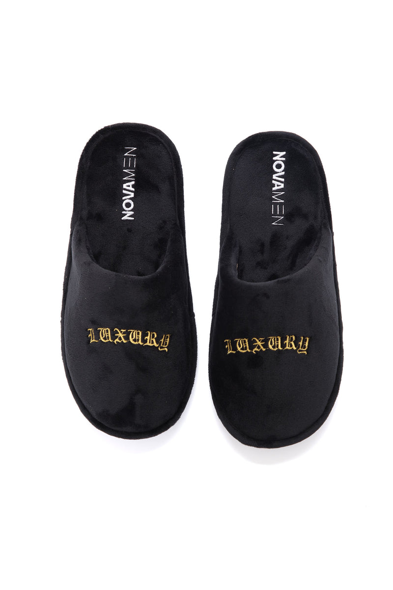 black and gold slippers