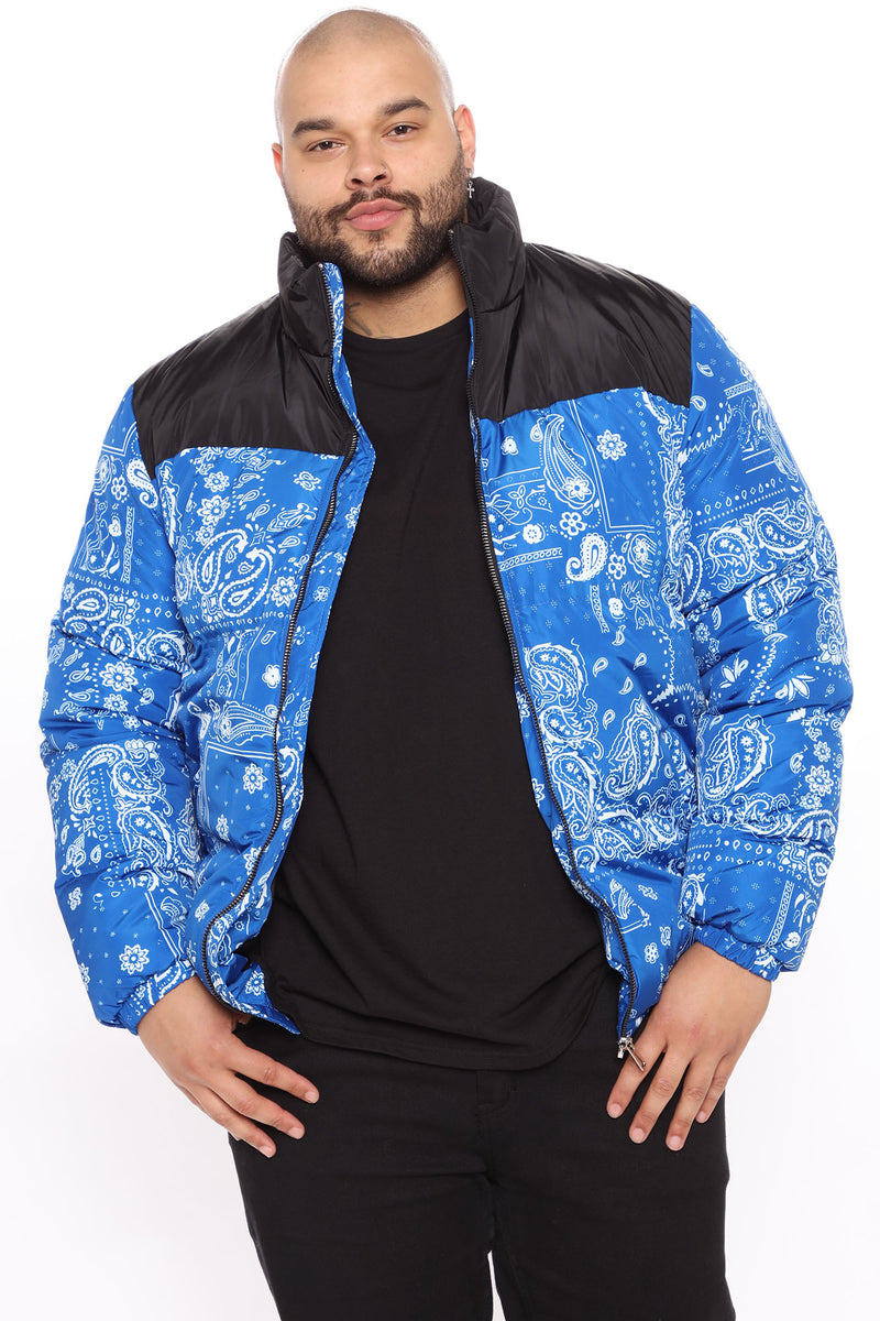 Paisley Puffer Jacket - Blue | Fashion Nova, Mens Jackets | Fashion Nova