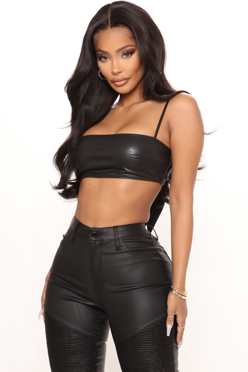 Fly Me Out Faux Leather Crop Top - Black