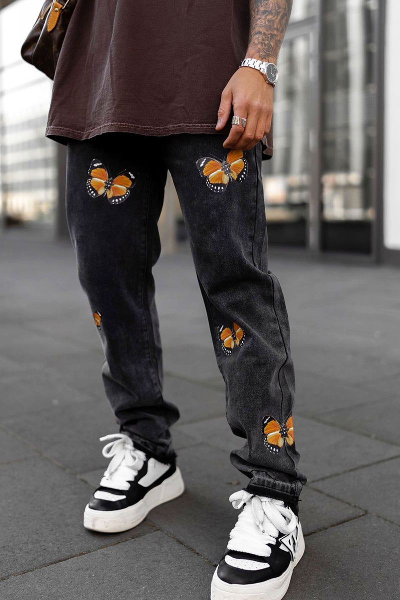 Butterfly Printed Baggy Jeans - Black Wash Fashion Nova, Mens | Fashion Nova