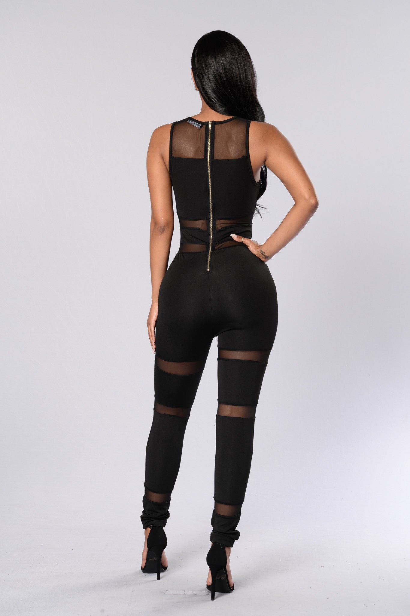 Mesh Zipper Jumpsuit Black