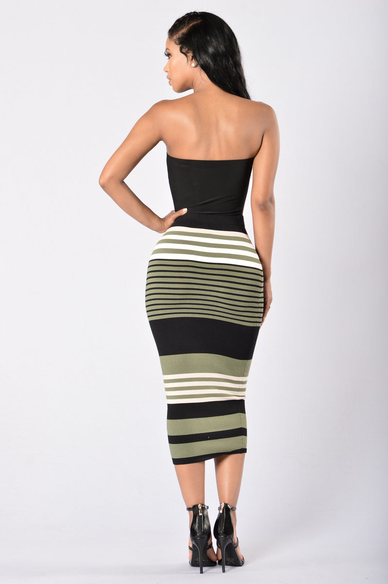 Striped Tease Skirt - Olive, Skirts 
