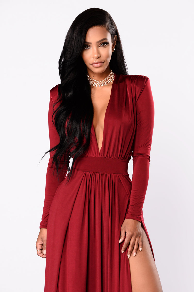red long sleeve dress fashion nova