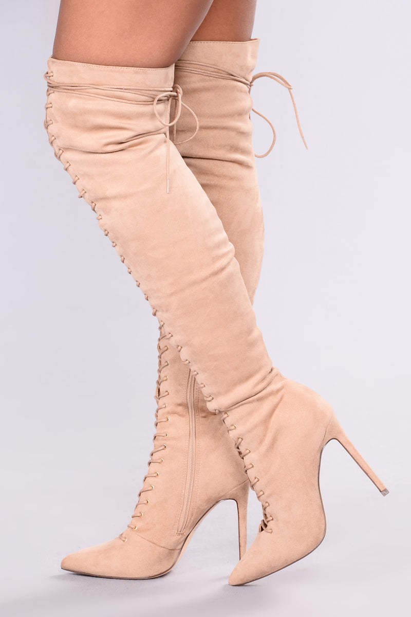 knee high nude suede boots