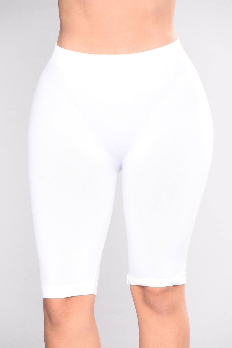 all white biker shorts