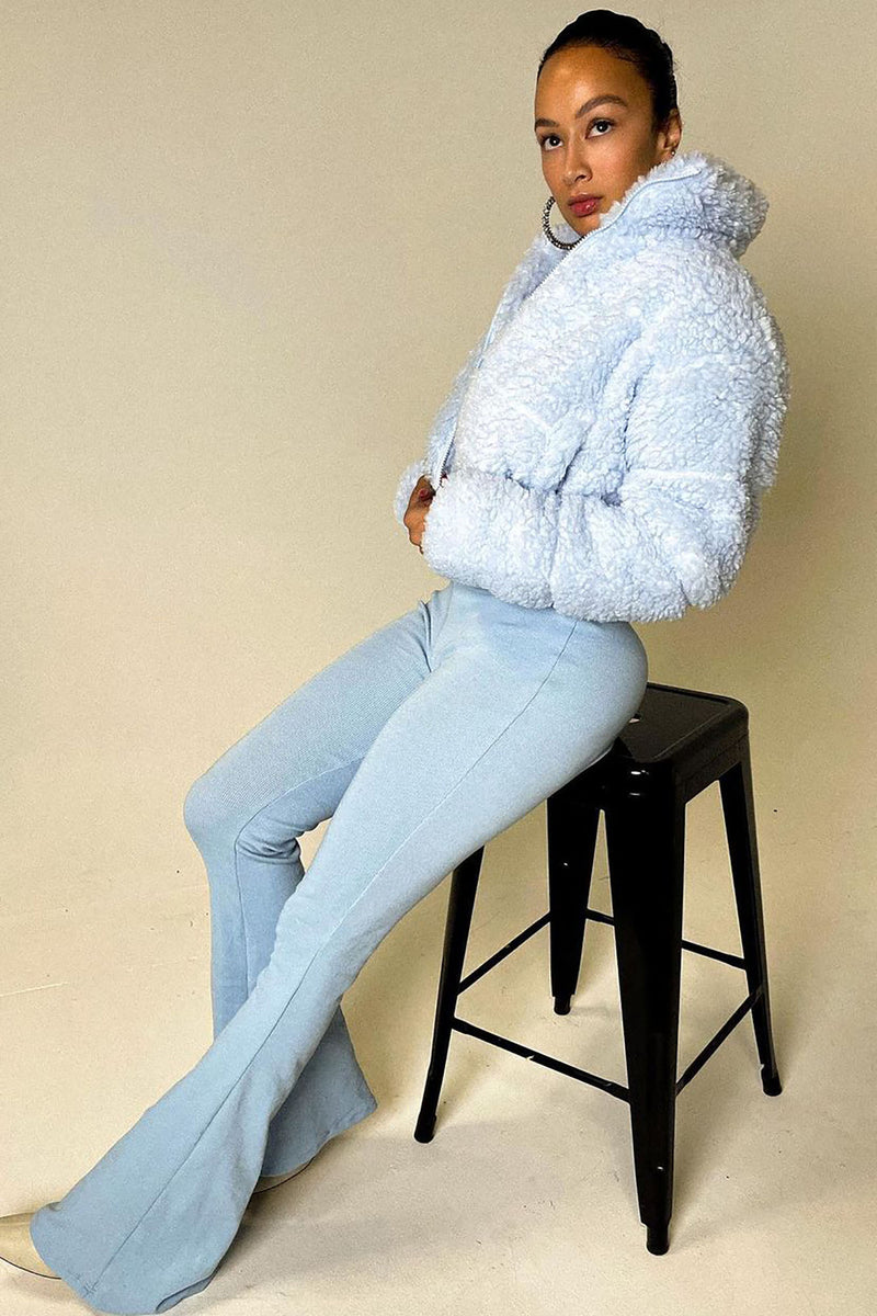 cropped blue puffer jacket