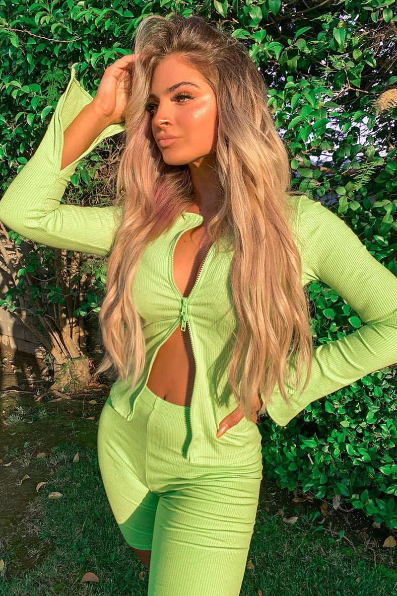 lime green biker short set