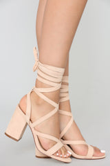 nude heels tie up